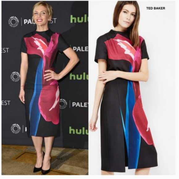 Ted Baker Black Sianne Stencilled Stems Midi Cocktail Dress size 1 nwt *FLAWED* - Picture 2 of 16